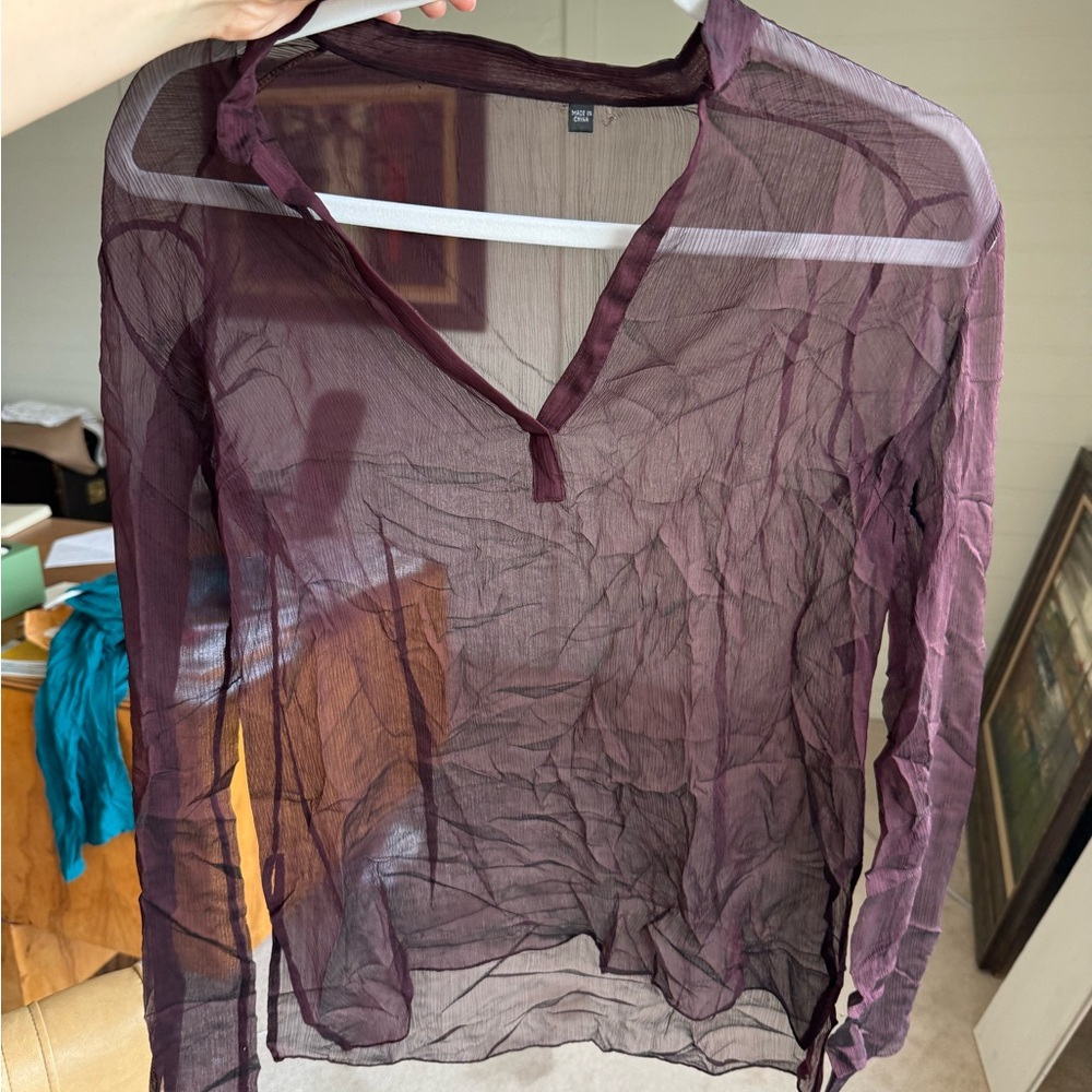 Sheer Purple Long Sleeve Blouse